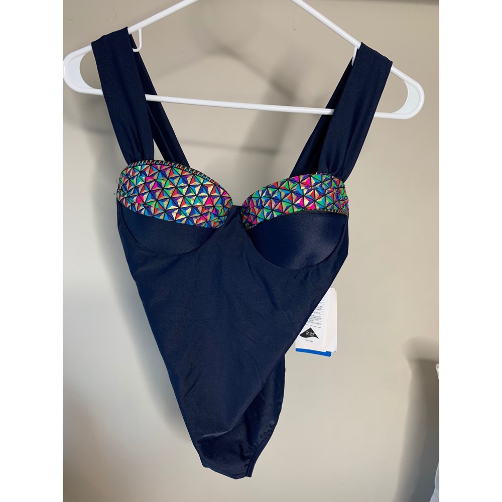 Blair Swimwear One Piece Swimsuit‎ Navy Blue Geometric Print Underwire 12 NWT